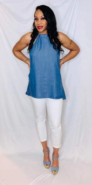 CHAMBRAY HALTER TOP