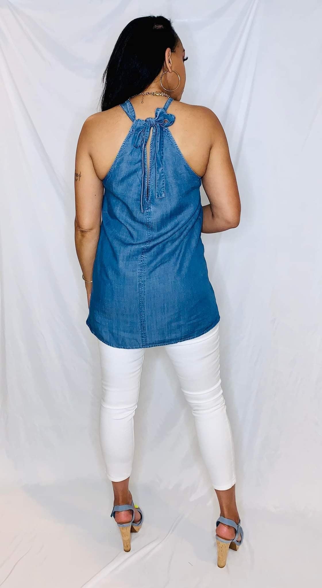 CHAMBRAY HALTER TOP
