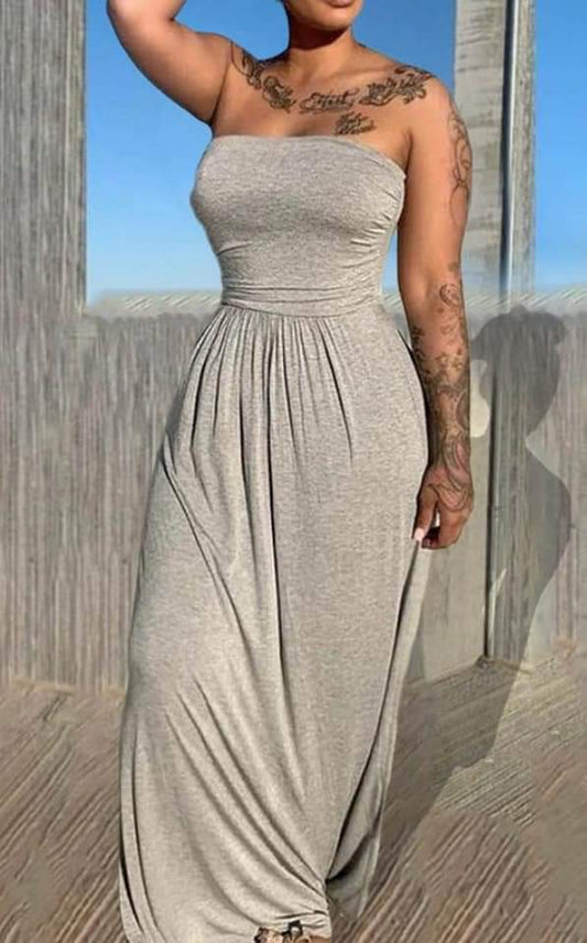 Off Shoulder Plain Ruched Backless Casual Asymmetric Maxi Dress